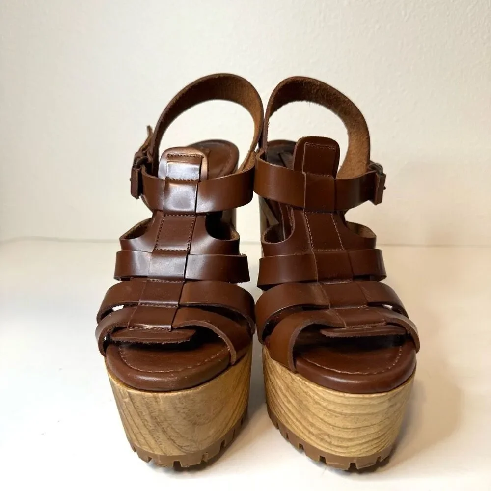 Zara Basic Strappy Stacked Platform Heeled Sandals Size 37 - Picture 2 of 11